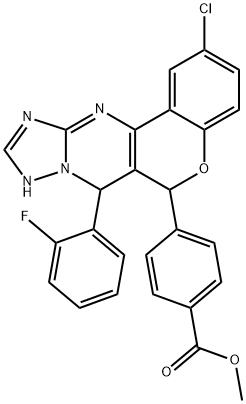 methyl 4-(2-chloro-7-(2-fluorophenyl)-7,9-dihydro-6H-chromeno[4,3-d][1,2,4]triazolo[1,5-a]pyrimidin-6-yl)benzoate Struktur