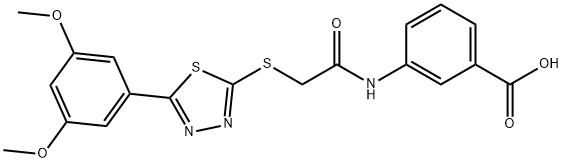 3-(2-((5-(3,5-dimethoxyphenyl)-1,3,4-thiadiazol-2-yl)thio)acetamido)benzoic acid Struktur