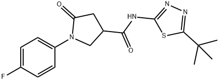 N-(5-tert-butyl-1,3,4-thiadiazol-2-yl)-1-(4-fluorophenyl)-5-oxopyrrolidine-3-carboxamide Struktur