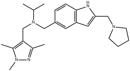 N-((2-(Pyrrolidin-1-ylmethyl)-1H-indol-5-yl)methyl)-N-((1,3,5-trimethyl-1H-pyrazol-4-yl)methyl)propan-2-amine Struktur