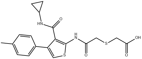 2-((2-((3-(cyclopropylcarbamoyl)-4-(p-tolyl)thiophen-2-yl)amino)-2-oxoethyl)thio)acetic acid Struktur