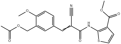 (E)-methyl 2-(3-(3-(acetoxymethyl)-4-methoxyphenyl)-2-cyanoacrylamido)thiophene-3-carboxylate Struktur