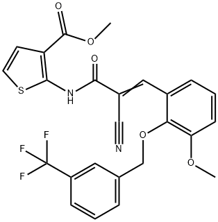 (E)-methyl 2-(2-cyano-3-(3-methoxy-2-((3-(trifluoromethyl)benzyl)oxy)phenyl)acrylamido)thiophene-3-carboxylate Struktur