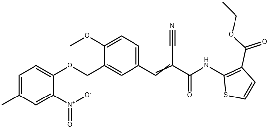 (E)-ethyl 2-(2-cyano-3-(4-methoxy-3-((4-methyl-2-nitrophenoxy)methyl)phenyl)acrylamido)thiophene-3-carboxylate Struktur