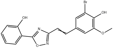 (E)-2-bromo-4-(2-(5-(2-hydroxyphenyl)-1,2,4-oxadiazol-3-yl)vinyl)-6-methoxyphenol Struktur