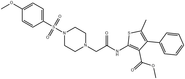 methyl 2-(2-(4-((4-methoxyphenyl)sulfonyl)piperazin-1-yl)acetamido)-5-methyl-4-phenylthiophene-3-carboxylate Struktur