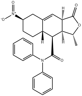 (3R,3aS,4S,4aS,7R,9aR)-3-Methyl-7-nitro-1-oxo-N,N-diphenyl-1,3,3a,4,4a,5,6,7,8,9a-decahydronaphtho[2,3-c]furan-4-carboxamide Struktur