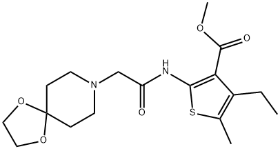 methyl 2-(2-(1,4-dioxa-8-azaspiro[4.5]decan-8-yl)acetamido)-4-ethyl-5-methylthiophene-3-carboxylate Struktur