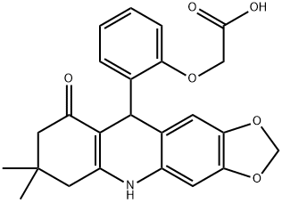 2-(2-(7,7-dimethyl-9-oxo-5,6,7,8,9,10-hexahydro-[1,3]dioxolo[4,5-b]acridin-10-yl)phenoxy)acetic acid Struktur