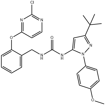 1-(3-(tert-Butyl)-1-(4-methoxyphenyl)-1H-pyrazol-5-yl)-3-(2-((2-chloropyrimidin-4-yl)oxy)benzyl)urea Struktur