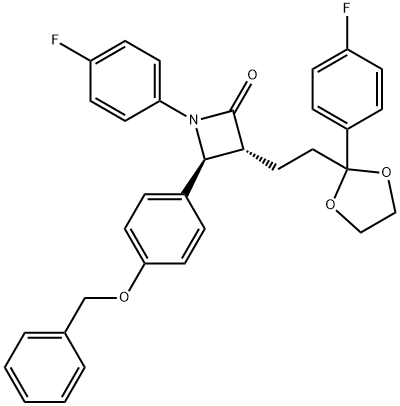 (3R,4S)-4-(4-benzyloxyphenyl)-1-(4-fluoro phenyl)-3-{2-[2-(4-fluorophenyl)-[1,3]-dioxolan-2-yl]ethyl}azetidin-2-one Struktur