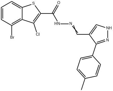 (E)-4-bromo-3-chloro-N'-((3-(p-tolyl)-1H-pyrazol-4-yl)methylene)benzo[b]thiophene-2-carbohydrazide Struktur