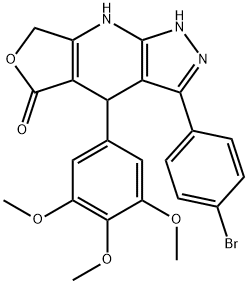 3-(4-bromophenyl)-4-(3,4,5-trimethoxyphenyl)-7,8-dihydro-1H-furo[3,4-b]pyrazolo[4,3-e]pyridin-5(4H)-one Struktur