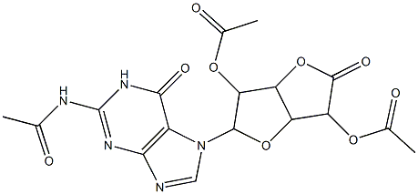 2-[2-(acetylamino)-6-oxo-1,6-dihydro-7H-purin-7-yl]-5-oxohexahydrofuro[3,2-b]furan-3,6-diyl diacetate Struktur