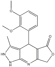 4-(2,3-dimethoxyphenyl)-3-methyl-4,7-dihydro-1H-furo[3,4-b]pyrazolo[4,3-e]pyridin-5(2H)-one Struktur