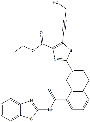 ethyl 2-(8-(benzo[d]thiazol-2-ylcarbamoyl)-3,4-dihydroisoquinolin-2(1H)-yl)-5-(3-hydroxyprop-1-ynyl)thiazole-4-carboxylate Struktur