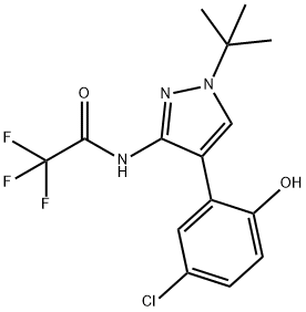 N-(1-(tert-butyl)-4-(5-chloro-2-hydroxyphenyl)-1H-pyrazol-3-yl)-2,2,2-trifluoroacetamide Struktur