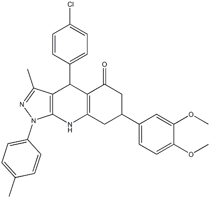 4-(4-chlorophenyl)-7-(3,4-dimethoxyphenyl)-3-methyl-1-(p-tolyl)-6,7,8,9-tetrahydro-1H-pyrazolo[3,4-b]quinolin-5(4H)-one Structure