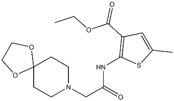 ethyl 2-(2-(1,4-dioxa-8-azaspiro[4.5]decan-8-yl)acetamido)-5-methylthiophene-3-carboxylate Struktur