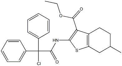 ethyl 2-(2-chloro-2,2-diphenylacetamido)-6-methyl-4,5,6,7-tetrahydrobenzo[b]thiophene-3-carboxylate Struktur