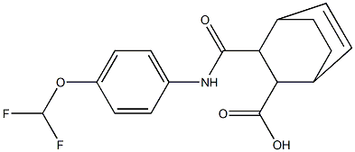 3-((4-(difluoromethoxy)phenyl)carbamoyl)bicyclo[2.2.2]oct-5-ene-2-carboxylic acid Struktur