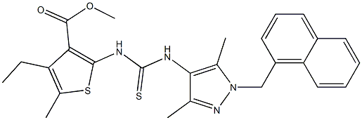 methyl 2-(3-(3,5-dimethyl-1-(naphthalen-1-ylmethyl)-1H-pyrazol-4-yl)thioureido)-4-ethyl-5-methylthiophene-3-carboxylate Struktur