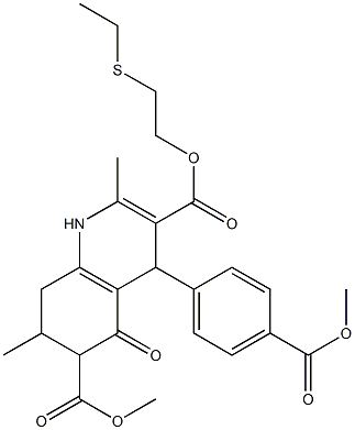 3-(2-(ethylthio)ethyl) 6-methyl 4-(4-(methoxycarbonyl)phenyl)-2,7-dimethyl-5-oxo-1,4,5,6,7,8-hexahydroquinoline-3,6-dicarboxylate Struktur