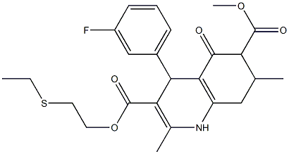 3-(2-(ethylthio)ethyl) 6-methyl 4-(3-fluorophenyl)-2,7-dimethyl-5-oxo-1,4,5,6,7,8-hexahydroquinoline-3,6-dicarboxylate Struktur