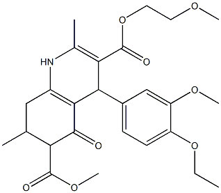 3-(2-methoxyethyl) 6-methyl 4-(4-ethoxy-3-methoxyphenyl)-2,7-dimethyl-5-oxo-1,4,5,6,7,8-hexahydroquinoline-3,6-dicarboxylate Struktur