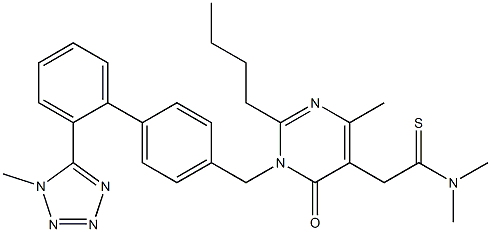 2-(2-butyl-4-methyl-1-((2'-(1-methyl-1H-tetrazol-5-yl)-[1,1'-biphenyl]-4-yl)methyl)-6-oxo-1,6-dihydropyrimidin-5-yl)-N,N-dimethylethanethioamide Struktur