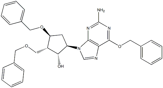 (1R,2S,3S,5R)-5-(2-amino-6-(benzyloxy)-9H-purin-9-yl)-3-(benzyloxy)-2-((benzyloxy)methyl)cyclopentan-1-ol Struktur