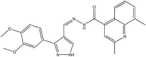 (Z)-N'-((3-(3,4-dimethoxyphenyl)-1H-pyrazol-4-yl)methylene)-2,8-dimethylquinoline-4-carbohydrazide Struktur