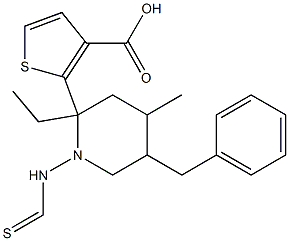 ethyl 5-benzyl-2-(4-methylpiperidine-1-carbothioamido)thiophene-3-carboxylate Struktur