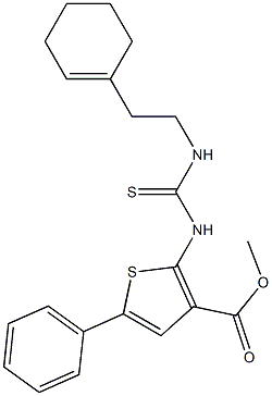 methyl 2-(3-(2-(cyclohex-1-en-1-yl)ethyl)thioureido)-5-phenylthiophene-3-carboxylate Struktur