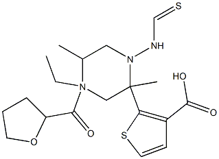 methyl 4-ethyl-5-methyl-2-(4-(tetrahydrofuran-2-carbonyl)piperazine-1-carbothioamido)thiophene-3-carboxylate Struktur