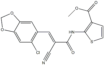 (E)-methyl 2-(3-(6-chlorobenzo[d][1,3]dioxol-5-yl)-2-cyanoacrylamido)thiophene-3-carboxylate Struktur