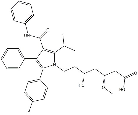 (3R,5R)-7-(2-(4-fluorophenyl)-5-isopropyl-3-phenyl-4-(phenylcarbamoyl)-1H-pyrrol-1-yl)-5-hydroxy-3-methoxyheptanoic acid Struktur