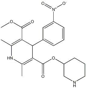 3-methyl 5-piperidin-3-yl 2,6-dimethyl-4-(3-nitrophenyl)-1,4-dihydropyridine-3,5-dicarboxylate Struktur