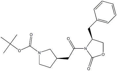 tert-butyl(3R)-3-{2-[(4S)-4-benzyl-2-oxo-1,3-oxazolidin-3-yl]-2-oxoethyl}pyrrolidine-1-carboxylate Struktur