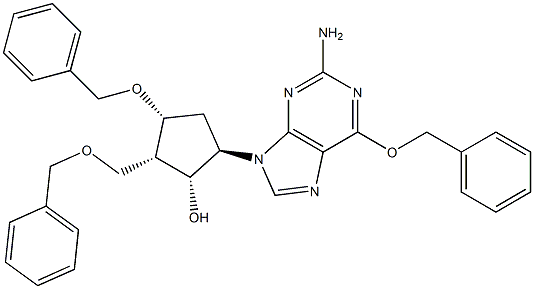 (1R,2S,3R,5R)-5-(2-amino-6-(benzyloxy)-9H-purin-9-yl)-3- (benzyloxy)-2-((benzyloxy)methyl)cyclopentan-1-ol Struktur