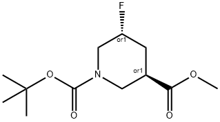 trans-5-Fluoro-piperidine-1,3-dicarboxylic acid 1-tert-butyl ester 3-methyl ester Struktur