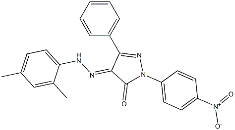 4-[(2,4-dimethylphenyl)hydrazono]-2-(4-nitrophenyl)-5-phenyl-2,4-dihydro-3H-pyrazol-3-one Struktur