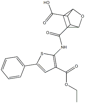 3-((3-(ethoxycarbonyl)-5-phenylthiophen-2-yl)carbamoyl)-7-oxabicyclo[2.2.1]heptane-2-carboxylic acid Struktur