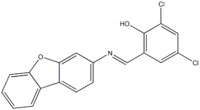 (E)-2,4-dichloro-6-((dibenzo[b,d]furan-3-ylimino)methyl)phenol Struktur