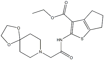 ethyl 2-(2-(1,4-dioxa-8-azaspiro[4.5]decan-8-yl)acetamido)-5,6-dihydro-4H-cyclopenta[b]thiophene-3-carboxylate Struktur