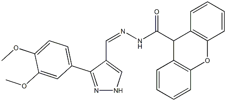 (Z)-N'-((3-(3,4-dimethoxyphenyl)-1H-pyrazol-4-yl)methylene)-9H-xanthene-9-carbohydrazide Struktur