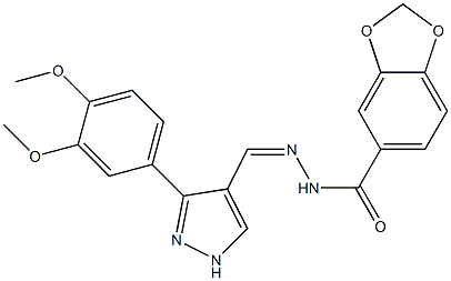 (Z)-N'-((3-(3,4-dimethoxyphenyl)-1H-pyrazol-4-yl)methylene)benzo[d][1,3]dioxole-5-carbohydrazide Struktur