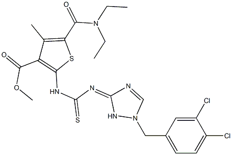 methyl 2-(3-(1-(3,4-dichlorobenzyl)-1H-1,2,4-triazol-3(2H)-ylidene)thioureido)-5-(diethylcarbamoyl)-4-methylthiophene-3-carboxylate Struktur