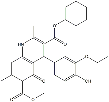 3-cyclohexyl 6-methyl 4-(3-ethoxy-4-hydroxyphenyl)-2,7-dimethyl-5-oxo-1,4,5,6,7,8-hexahydroquinoline-3,6-dicarboxylate Struktur