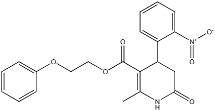 2-phenoxyethyl 2-methyl-4-(2-nitrophenyl)-6-oxo-1,4,5,6-tetrahydropyridine-3-carboxylate Struktur